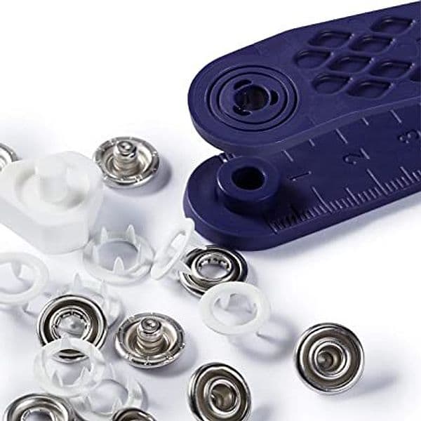 PRYM---10-PEZZI---BOTTONI-DA-RIBADIRE-10MM-A-PRESSIONE---COLORE-ARGENTO-E-BIANCO