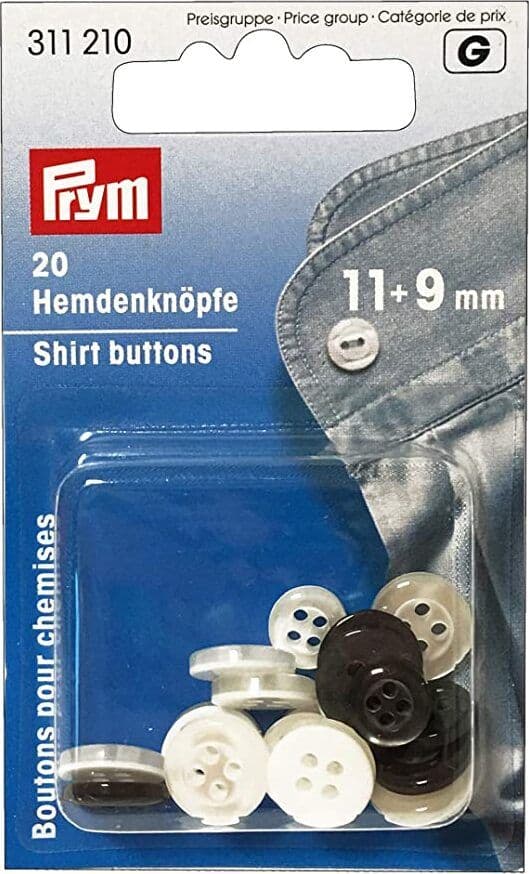 PRYM - 30 PEZZI - BOTTONI IN PLASTICA PER CAMICIE 11-9MM - COLORE PERLATO