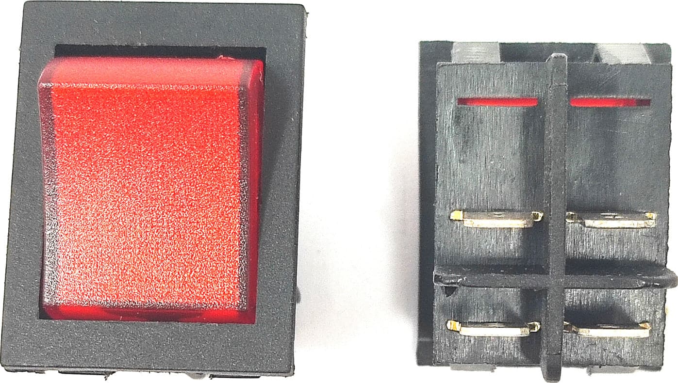 PULSANTE BIPOLARE LUMINOSO DI COLORE ROSSO 16A 4 FASTON CAVA 22x30 mm
