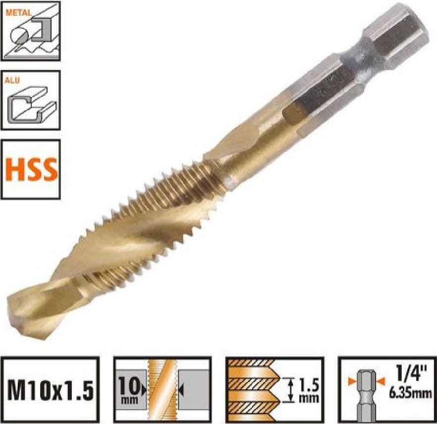 Punta Per Trapano M10x1.5mm In Titanio Hss Con Filettatura Metrica Metallo 57214 Fai da te/Utensili elettrici e a mano/Accessori per utensili elettrici/Set punte per trapani Trade Shop italia - Napoli, Commerciovirtuoso.it
