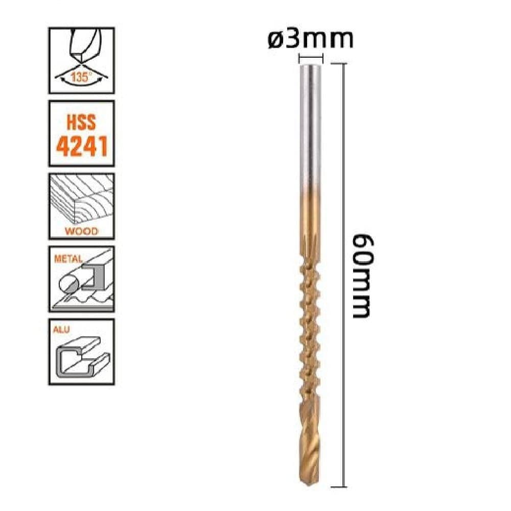 Punta Trapano Elicoidale Ø 3mmx60mm In Titanio Hss 4241 Per Metallo Legno 57147 Fai da te/Utensili elettrici e a mano/Accessori per utensili elettrici/Set punte per trapani Trade Shop italia - Napoli, Commerciovirtuoso.it