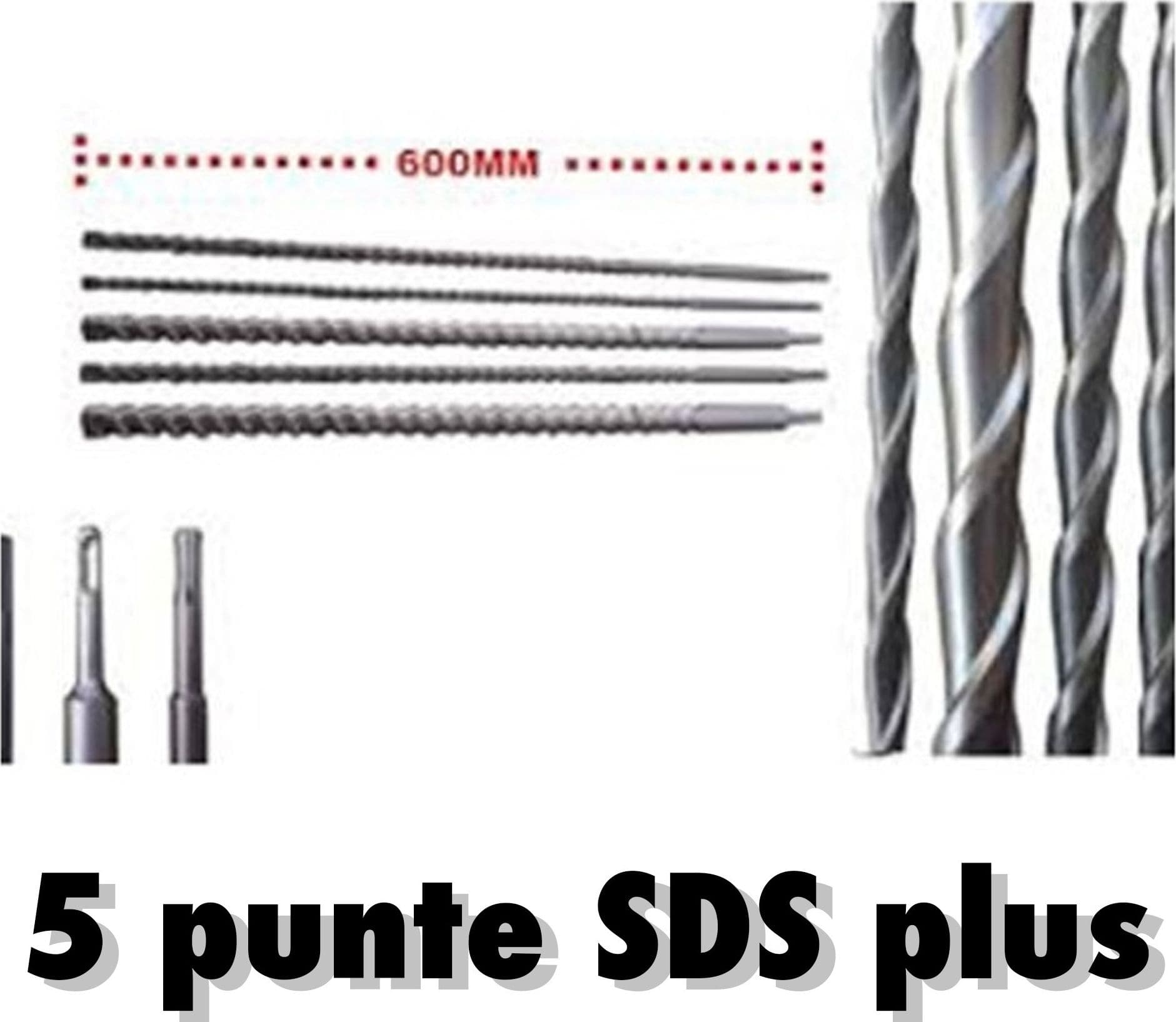 Punte giganti 600mm SDS Plus set 5 pezzi per muro cemento calcestruzzo Fai da te/Utensili elettrici e a mano/Accessori per utensili elettrici/Set punte per trapani Trade Shop italia - Napoli, Commerciovirtuoso.it