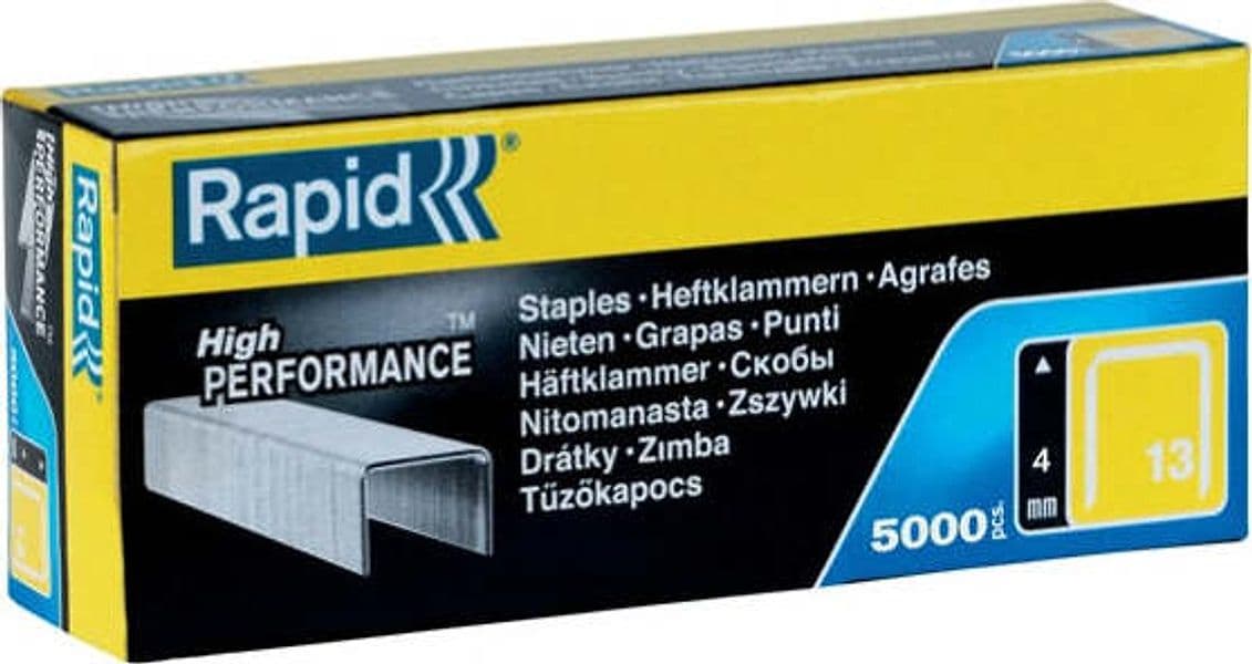 Punti galvanizzati - 13-4 - 4 mm - metallo - Rapid - conf. 5000 pezzi Cancelleria e prodotti per ufficio/Archivio ufficio e accessori per scrivania/Spillatrici e perforatrici/Graffette Eurocartuccia - Pavullo, Commerciovirtuoso.it