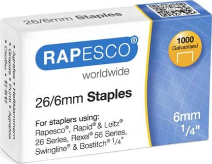 Punti in metallo - 26-6 - metallo - Rapesco - conf. 1000 pezzi Cancelleria e prodotti per ufficio/Archivio ufficio e accessori per scrivania/Spillatrici e perforatrici/Graffette Eurocartuccia - Pavullo, Commerciovirtuoso.it