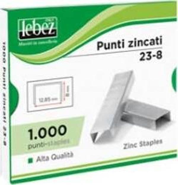 Punti KH - 23-20 - alti spessori - acciaio zincato - metallo - Lebez - conf. 1000 pezzi Cancelleria e prodotti per ufficio/Archivio ufficio e accessori per scrivania/Spillatrici e perforatrici/Graffette Eurocartuccia - Pavullo, Commerciovirtuoso.it