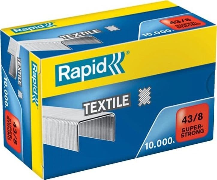 Punti Rapid Super Strong Textile - 43-8 - acciaio zincato - per tessuti - metallo - Rapid - conf. 10000 pezzi Cancelleria e prodotti per ufficio/Archivio ufficio e accessori per scrivania/Spillatrici e perforatrici/Graffette Eurocartuccia - Pavullo, Commerciovirtuoso.it
