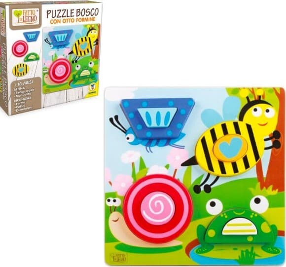 PUZZLE IN LEGNO BOSCO ANIMALI 8 FORMINE GIOCO EDUCATIVO ABILITÀ PER BIMBI 18+