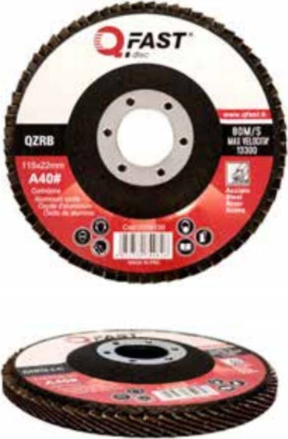 QFAST---DISCO-LAMELLARE-AL-CORINDONE (OSSIDO-DI ALLUMINIO)-Ø115x22MM-GRANA-100---LUNGA-DURATA-E-RESISTENZA-ALLO-SFILACCIAMENTO
