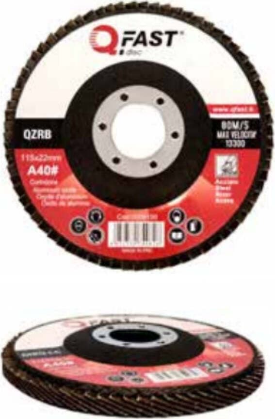QFAST---DISCO-LAMELLARE-AL-CORINDONE (OSSIDO-DI ALLUMINIO)-Ø115x22MM-GRANA-120---LUNGA-DURATA-E-RESISTENZA-ALLO-SFILACCIAMENTO