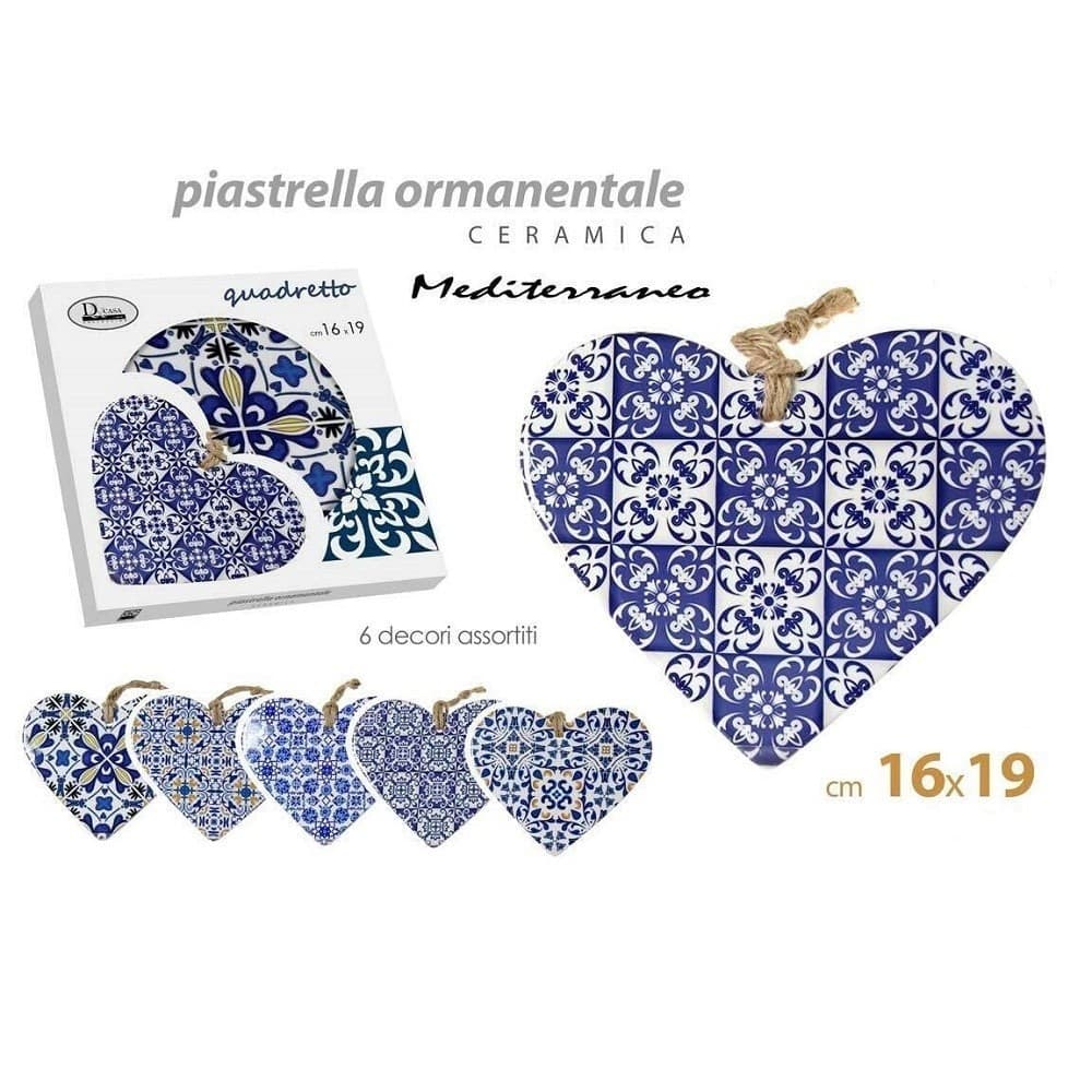 Quadro Quadretto Cuore Decorativo 16x19cm Ceramica Meditteraneo 6 Decori 730726 Casa e cucina/Decorazioni per interni/Arte/Poster e stampe Trade Shop italia - Napoli, Commerciovirtuoso.it