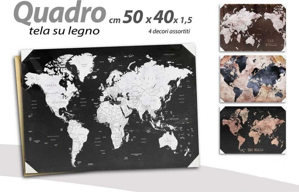 Quadro Quadretto Decorativo 50x40x1,5cm Tela Su Legno World 4 Decori Ass. 834806 Casa e cucina/Organizzazione interni/Contenitori e barattoli da cucina/Vasetti e barattoli per conserve/Barattoli Trade Shop italia - Napoli, Commerciovirtuoso.it