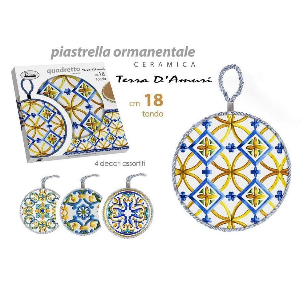 Quadro Quadretto Tonda 18cm Ceramica Terra D'amuri Con Cordino Decori Ass. 816543 Casa e cucina/Decorazioni per interni/Arte/Poster e stampe Trade Shop italia - Napoli, Commerciovirtuoso.it