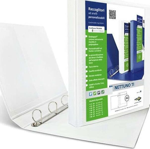 Raccoglitore Nettuno Ti 30 4D - personalizzabile - dorso 3 5 cm - 22x30 cm - A4 - bianco - Sei Rota Cancelleria e prodotti per ufficio/Archivio ufficio e accessori per scrivania/Raccoglitori e accessori per raccoglitori/Raccoglitori/Raccoglitori a leva per documenti Eurocartuccia - Pavullo, Commerciovirtuoso.it