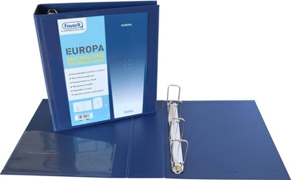 Raccoglitore personalizzabile Europa - 4 anelli quadri 65 mm - dorso 8 cm - 22x30 cm - blu - Favorit Cancelleria e prodotti per ufficio/Archivio ufficio e accessori per scrivania/Raccoglitori e accessori per raccoglitori/Raccoglitori/Raccoglitori a leva per documenti Eurocartuccia - Pavullo, Commerciovirtuoso.it
