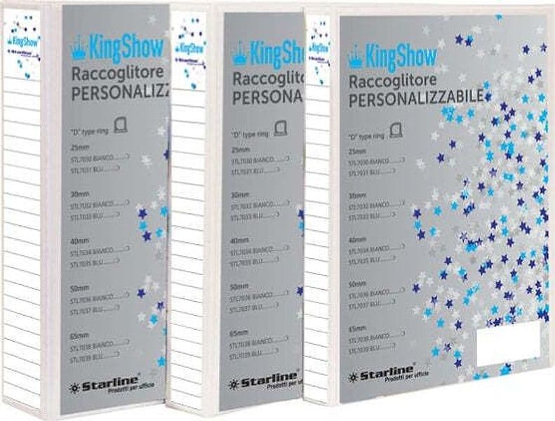 Raccoglitore personalizzabile KingShow - 4 anelli a D 30 mm - dorso 4 cm - 22x30 cm - bianco -Starline Cancelleria e prodotti per ufficio/Archivio ufficio e accessori per scrivania/Raccoglitori e accessori per raccoglitori/Raccoglitori/Raccoglitori a leva per documenti Eurocartuccia - Pavullo, Commerciovirtuoso.it
