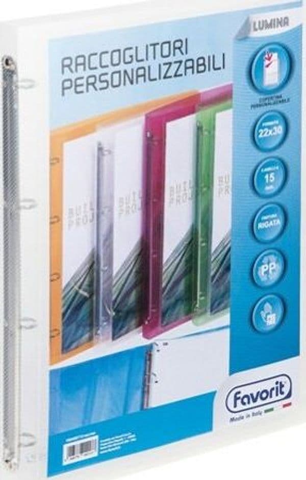 Raccoglitore personalizzabile Lumina - PP - 4 anelli tondi D15 - 22x30cm - trasparente - Favorit Cancelleria e prodotti per ufficio/Archivio ufficio e accessori per scrivania/Raccoglitori e accessori per raccoglitori/Raccoglitori/Raccoglitori ad anelli Eurocartuccia - Pavullo, Commerciovirtuoso.it