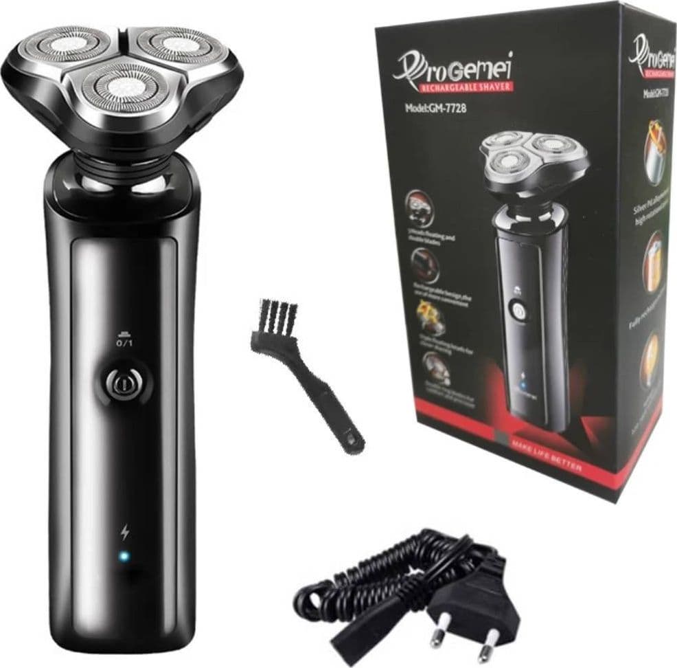 RASOIO ELETTRICO GM7728 A BATTERIA 3 TESTINE PROFESSIONALE BARBA CAPELLI CORDLESS