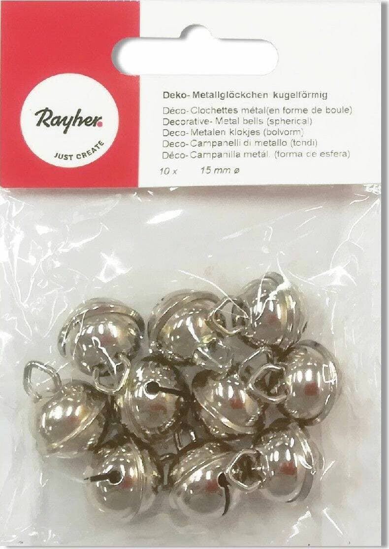 RAYHER---10-PEZZI---CAMPANELLI-IN-METALLO-SFERICI---Ø15MM---COLORE-ARGENTO