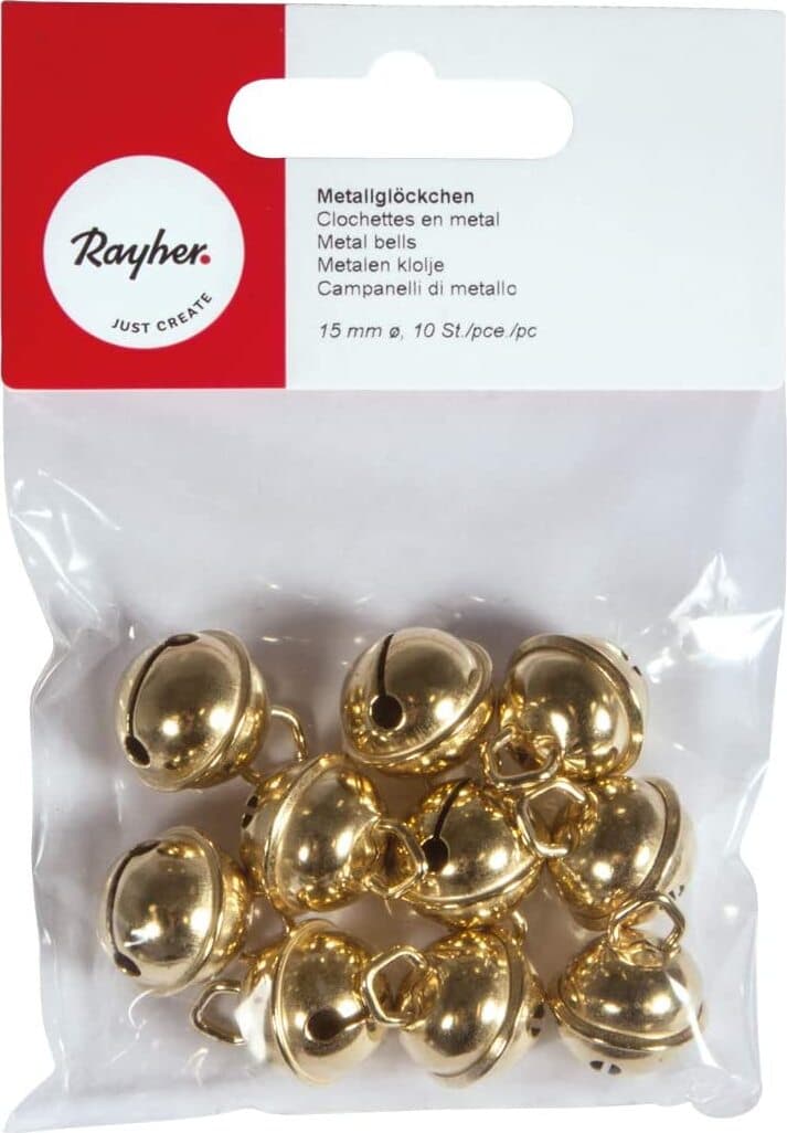 RAYHER---10-PEZZI---CAMPANELLI-IN-METALLO-SFERICI---Ø15MM---COLORE-ORO