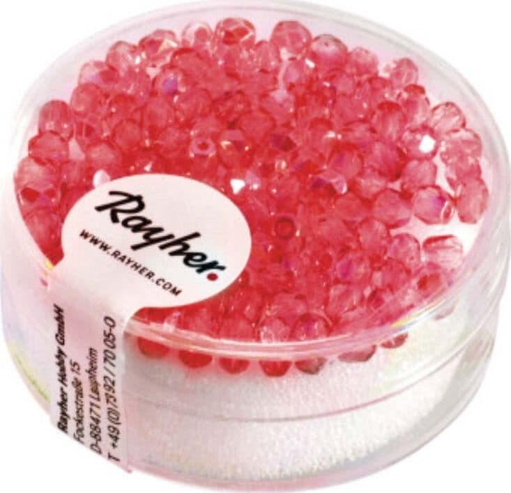 RAYHER---100-PEZZI---PERLA-VETRO-SFACCIETTATA-3MM---COLORE-ROSSO-RUBINO-IRIDESCENTE