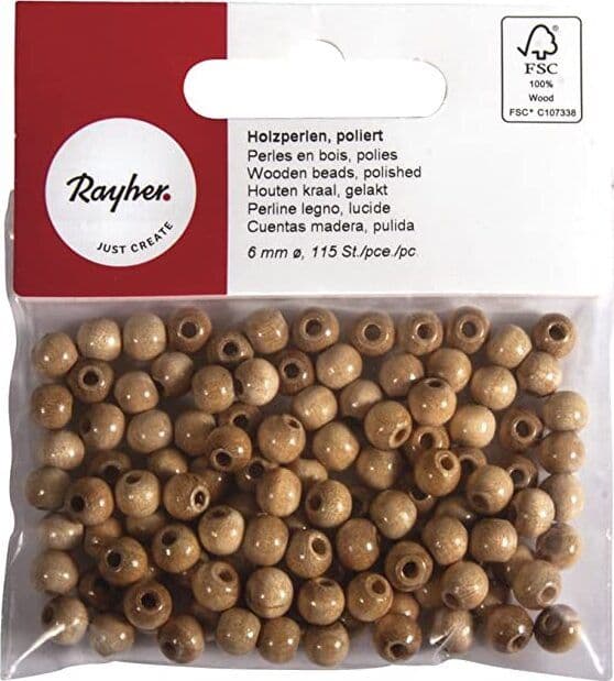RAYHER---115-PEZZI---PERLINE-IN-LEGNO-LUCIDO-RESISTENTI-Ø6MM---COLORE-LEGNO-NATURALE