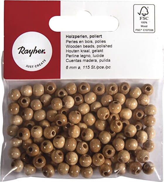 RAYHER---115-PEZZI---PERLINE-IN-LEGNO-LUCIDO-RESISTENTI-Ø6MM---COLORE-LEGNO-NATURALE