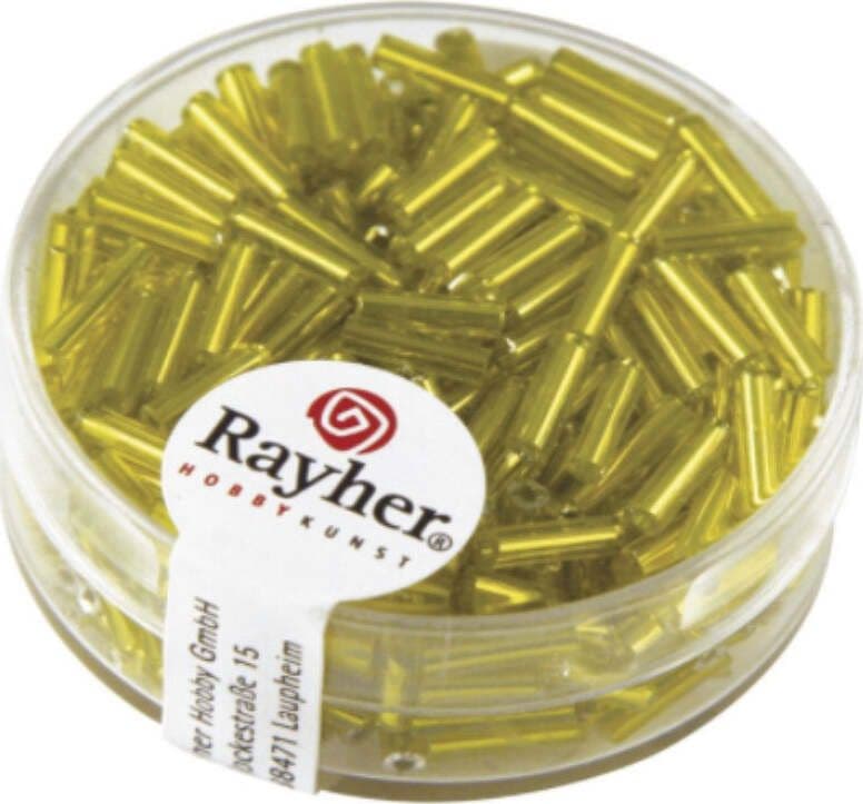 RAYHER---15-GRAMMI---MATITE-DI-VETRO-LUNGHE-CON-FORO-ARGENTATO-7X2MM---COLORE-GIALLO