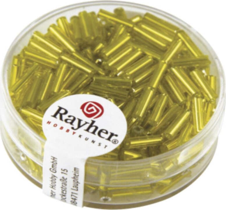 RAYHER---15-GRAMMI---MATITE-DI-VETRO-LUNGHE-CON-FORO-ARGENTATO-7X2MM---COLORE-GIALLO