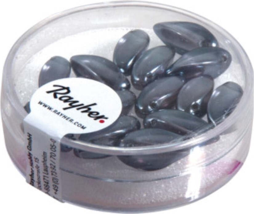 RAYHER---15-PEZZI---PERLE-IN-VETRO-A-GOCCIA-6X12MM---COLORE-GRIGIO-ANTRACITE