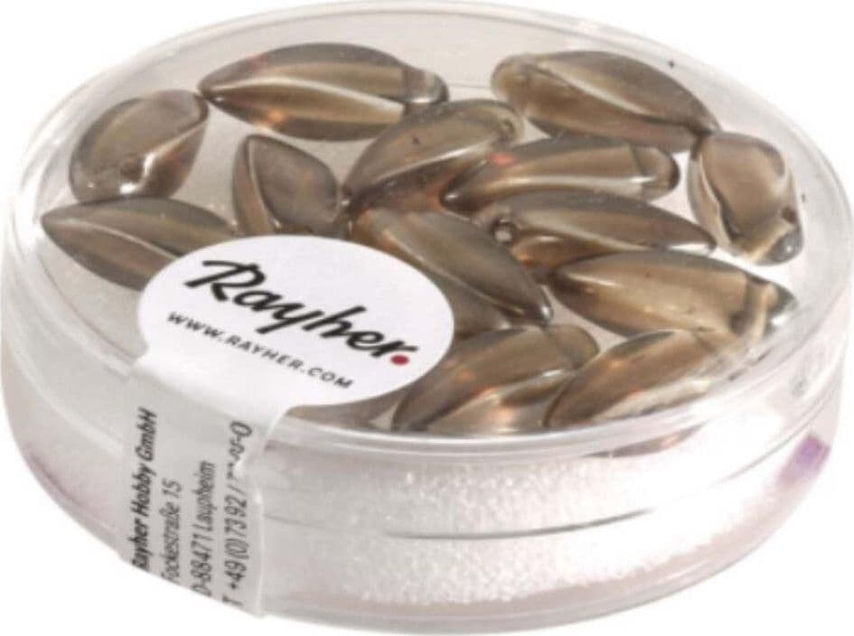 RAYHER---15-PEZZI---PERLE-IN-VETRO-A-GOCCIA-6X12MM---COLORE-MARRONE-TALPA