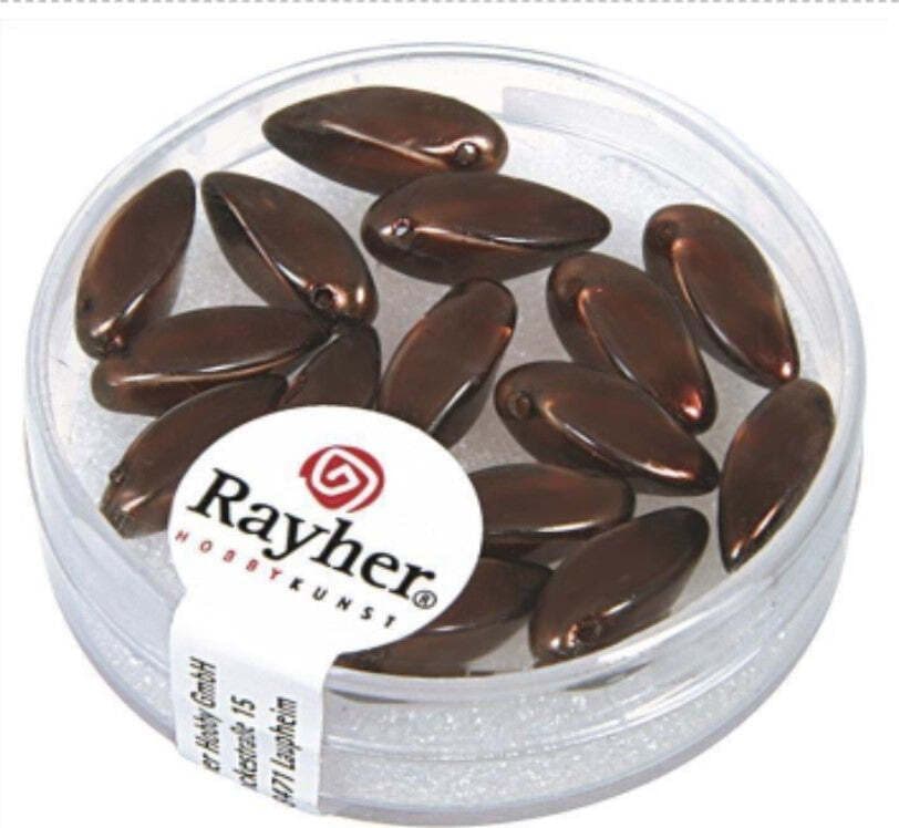 RAYHER---15-PEZZI---PERLE-IN-VETRO-A-GOCCIA-6X12MM---COLORE-MARRONE