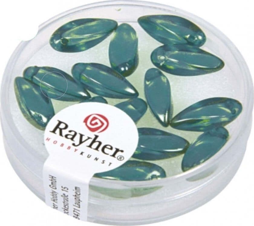 RAYHER---15-PEZZI---PERLE-IN-VETRO-A-GOCCIA-6X12MM---COLORE-TURCHESE