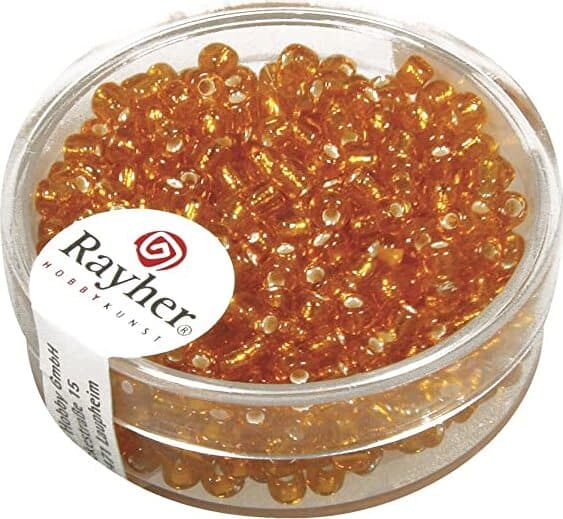 RAYHER---16-GRAMMI---PERLINE-IN-VETRO-ROTONDE-CON-FORO-ARGENTATO-Ø2,6MM---COLORE-ARANCIONE