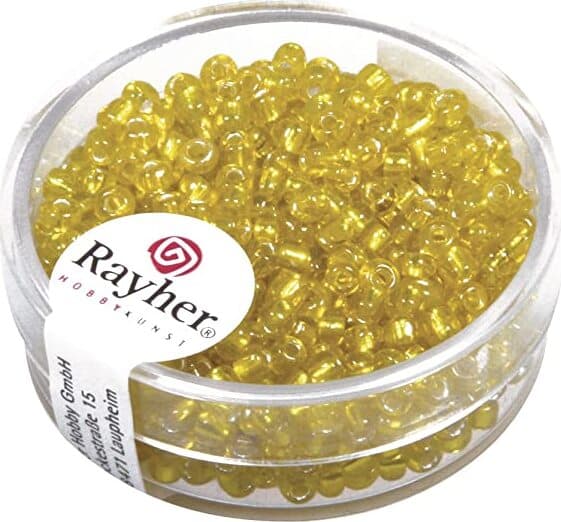 RAYHER---16-GRAMMI---PERLINE-IN-VETRO-ROTONDE-CON-FORO-ARGENTATO-Ø2,6MM---COLORE-GIALLO