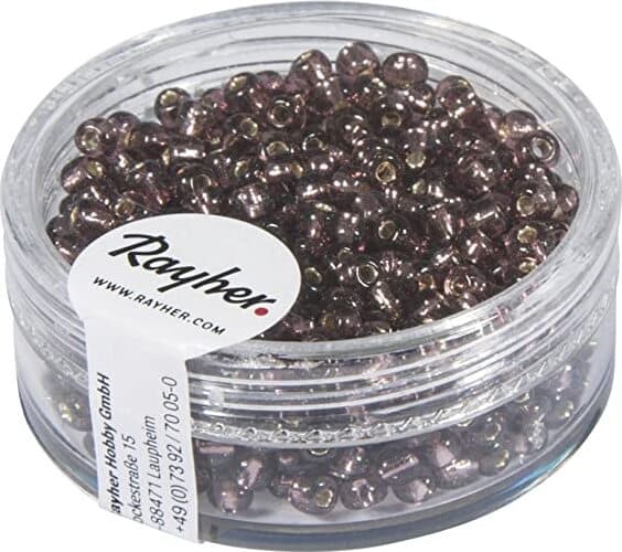 RAYHER---16-GRAMMI---PERLINE-IN-VETRO-ROTONDE-CON-FORO-ARGENTATO-Ø2,6MM---COLORE-LILLA