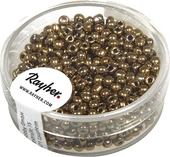 RAYHER---16-GRAMMI---PERLINE-IN-VETRO-ROTONDE-CON-FORO-ARGENTATO-Ø2,6MM---COLORE-RAME