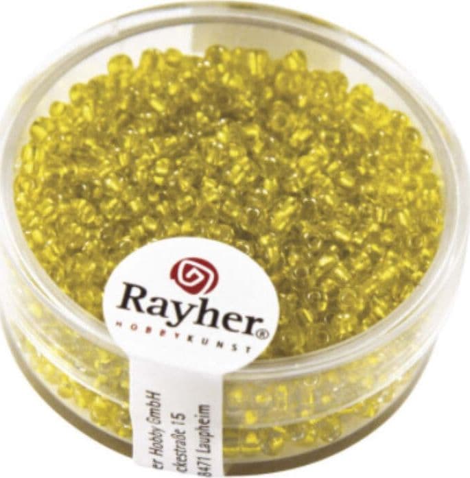 RAYHER---17-GRAMMI---PERLINE-IN-VETRO-CON-FORO-ARGENTATO-Ø2MM---COLORE-GIALLO