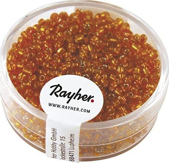 RAYHER---17-GRAMMI---PERLINE-IN-VETRO-ROTONDE-CON-FORO-ARGENTATO-Ø2MM---COLORE-ARANCIONE