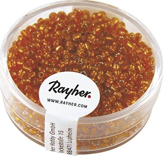 RAYHER---17-GRAMMI---PERLINE-IN-VETRO-ROTONDE-CON-FORO-ARGENTATO-Ø2MM---COLORE-ARANCIONE