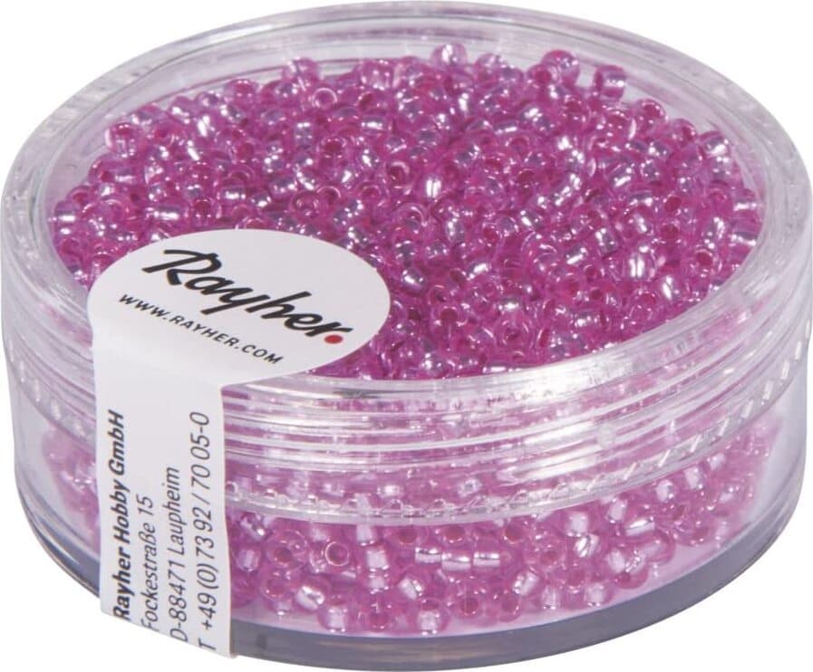 RAYHER---17-GRAMMI---PERLINE-IN-VETRO-ROTONDE-CON-FORO-ARGENTATO-Ø2MM---COLORE-ROSA