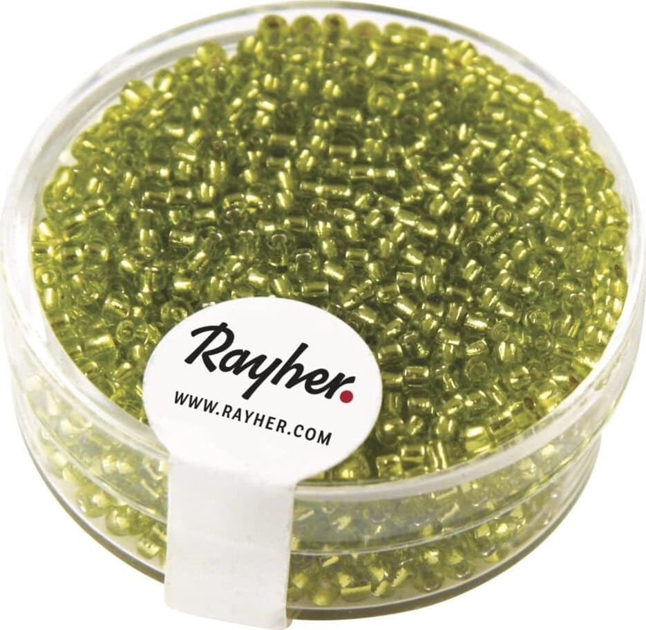 RAYHER---17-GRAMMI---PERLINE-IN-VETRO-ROTONDE-CON-FORO-ARGENTATO-Ø2MM---COLORE-VERDE-CHIARO
