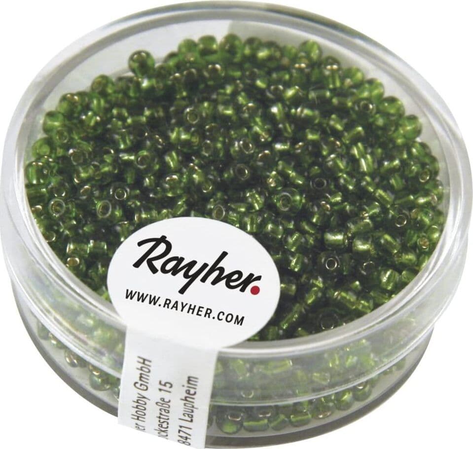 RAYHER---17-GRAMMI---PERLINE-IN-VETRO-ROTONDE-CON-FORO-ARGENTATO-Ø2MM---COLORE-VERDE-SCURO