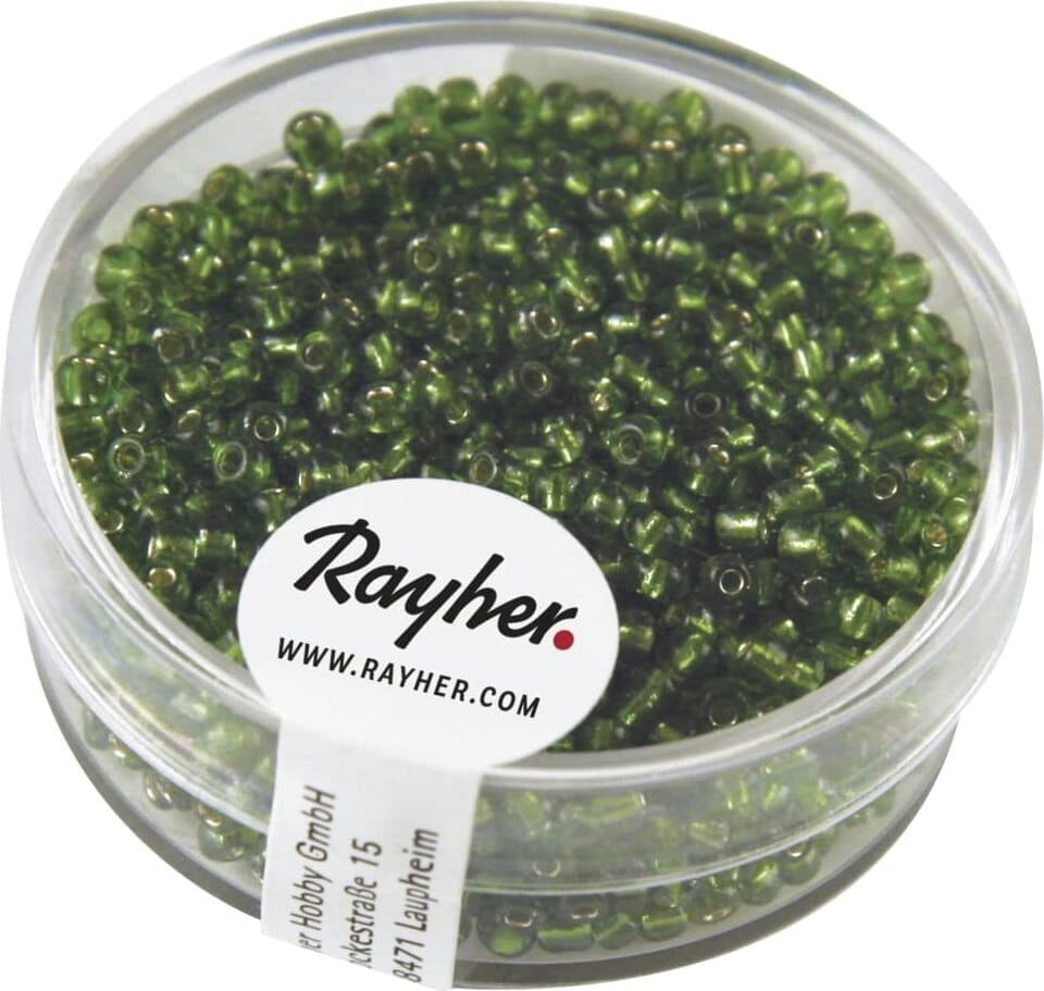 RAYHER---17-GRAMMI---PERLINE-IN-VETRO-ROTONDE-CON-FORO-ARGENTATO-Ø2MM---COLORE-VERDE-SCURO