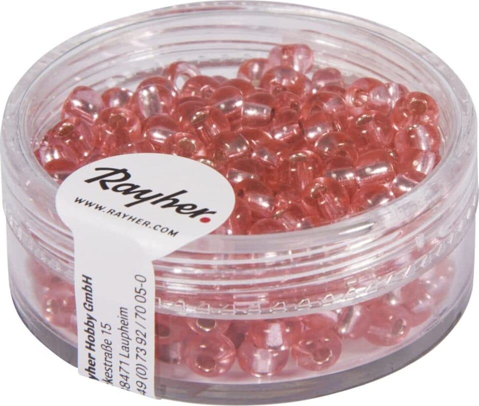 RAYHER---17-GRAMMI---PERLINE-IN-VETRO-ROTONDE-CON-FORO-ARGENTATO-Ø4MM---COLORE-ROSA