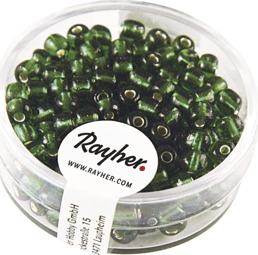 RAYHER---17-GRAMMI---PERLINE-IN-VETRO-ROTONDE-CON-FORO-ARGENTATO-Ø4MM---COLORE-VERDE-SCURO