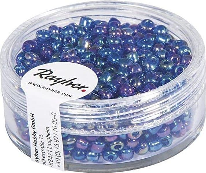 RAYHER - 17 GRAMMI - PERLINE IN VETRO ROTONDE OPACHE LUSTRATE FORO Ø2,6MM - COLORE BLU IRIDESCENTE