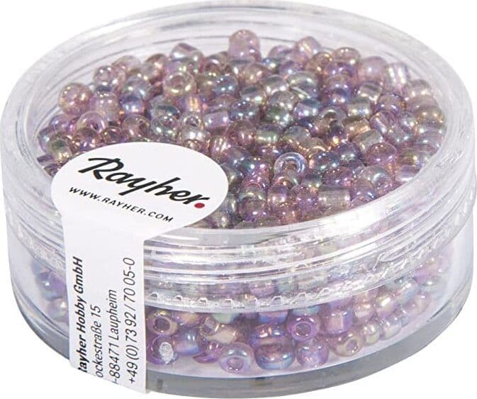 RAYHER---17-GRAMMI---PERLINE-IN-VETRO-ROTONDE-OPACHE-LUSTRATE-FORO-Ø2,6MM---COLORE-LILLA-IRIDESCENTE