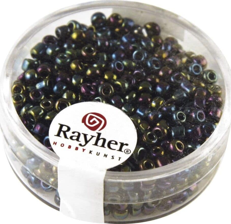 RAYHER---17-GRAMMI---PERLINE-IN-VETRO-ROTONDE-OPACHE-LUSTRATE-FORO-Ø2,6MM---COLORE-NERO-IRIDESCENTE