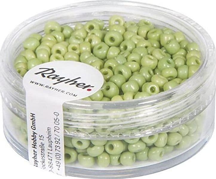 RAYHER---17-GRAMMI---PERLINE-IN-VETRO-ROTONDE-OPACHE-LUSTRATE-FORO-Ø2,6MM---COLORE-VERDE-CHIARO