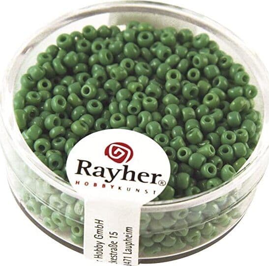RAYHER---17-GRAMMI---PERLINE-IN-VETRO-ROTONDE-OPACHE-LUSTRATE-FORO-Ø2MM---COLORE-VERDE